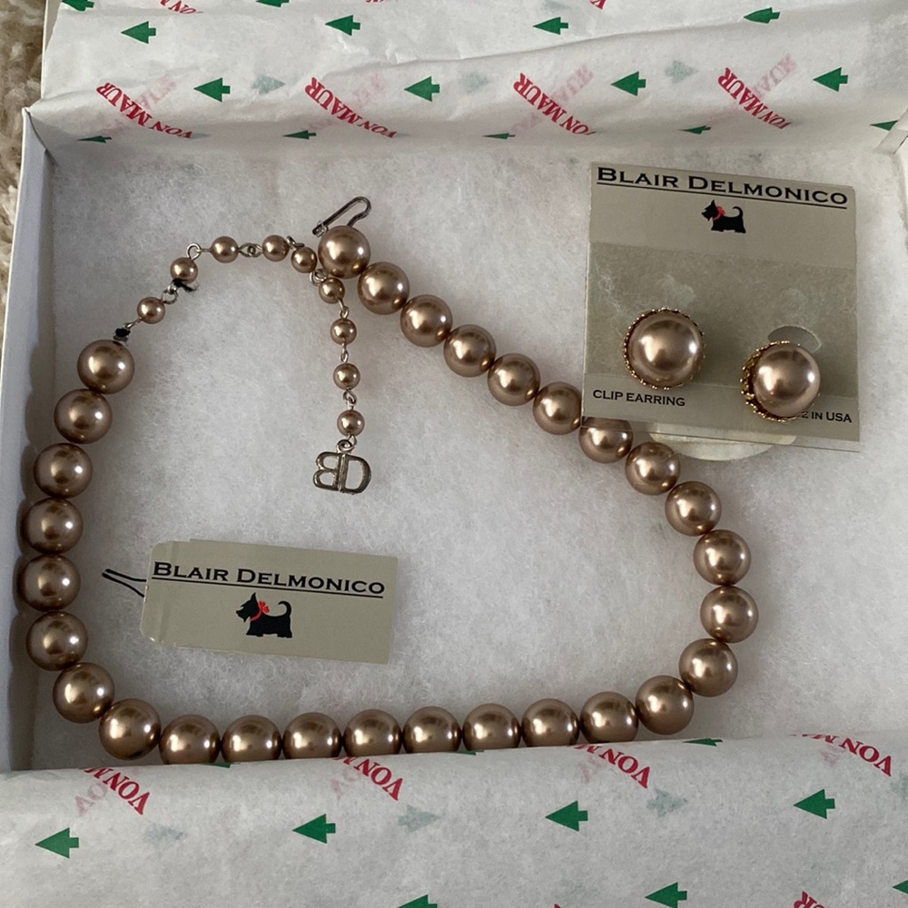 Blair Delmonico “The Pearl Collection” necklace and clip on earrings.